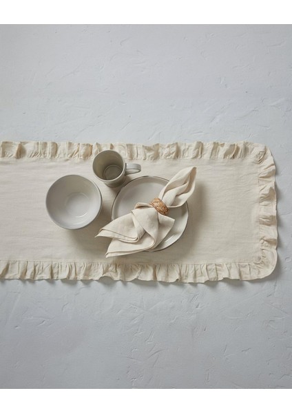 | Fırfırlı Keten Runner 40 x 110 cm (Bej)