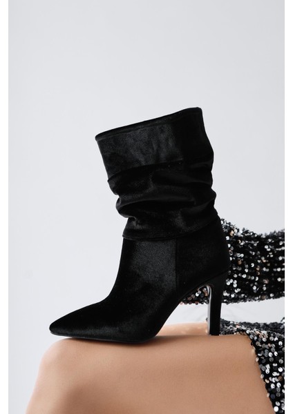 Wilma Siyah Kadife Körüklü Ince Topuklu Bot fırsatları