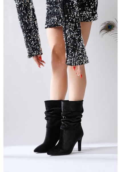 Wilma Siyah Kadife Körüklü Ince Topuklu Bot indirimleri