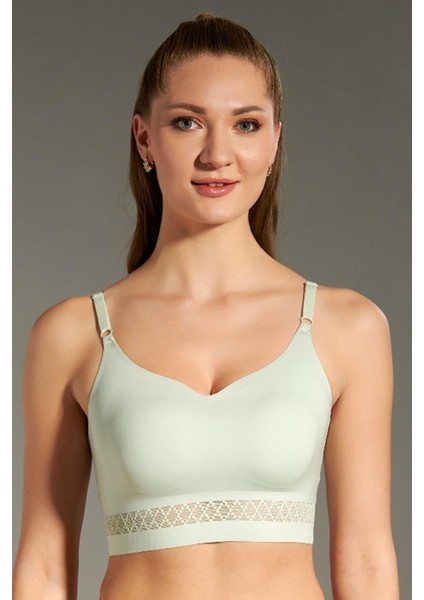 Dikişsiz Balensiz Ince Pedli Tül Dantel Belli Düz Kesim Bralet Açık Yeşil