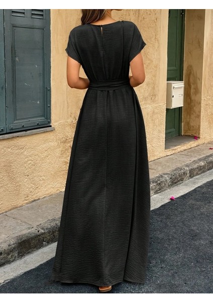 Kadın Kısa Kollu Kayık Yaka Beli Kuşaklı Aerobin Elbise modelleri