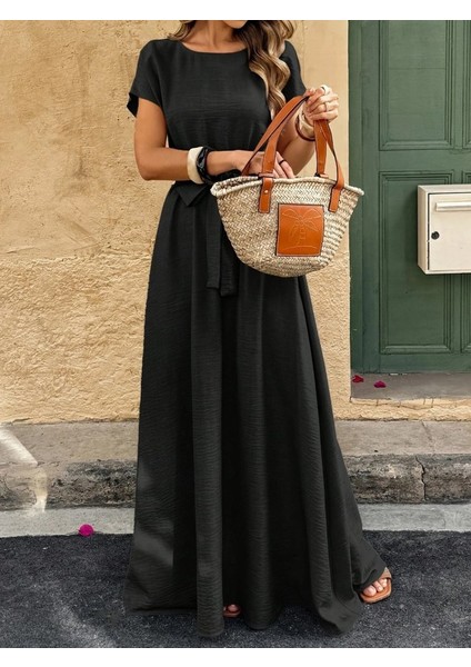 Kadın Kısa Kollu Kayık Yaka Beli Kuşaklı Aerobin Elbise indirimleri