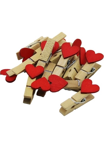 Mini Kalpli Ahşap Fotoğraf - Süs - Sunum Mandalı 12PCS