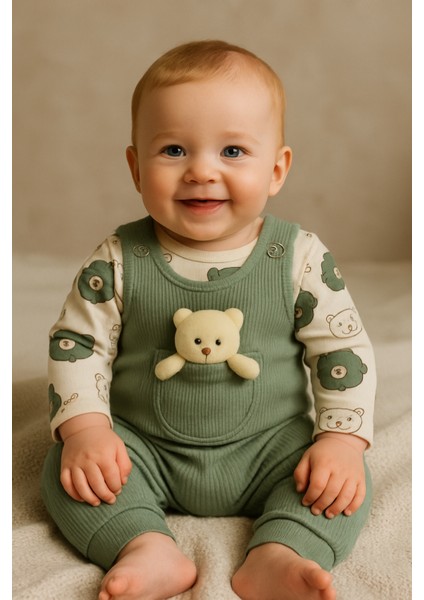 Oyuncak Ayılı Bebek Tulum Takımı – 2’li Zıbın ve Tulum Seti | 3-6-9 Ay