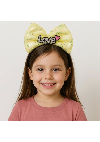 Eğitici Oyuncak LED Işıklı Love Yazılı Sarı Fiyonk Taç – Kız Çocuk Parti Tacı