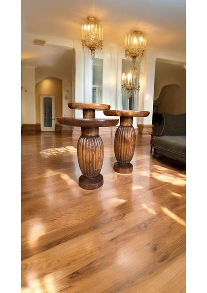 3’lü Ahşap Sehpa Seti – Açık Ceviz Renk ve Mantar Ayak Detaylı Modern Model