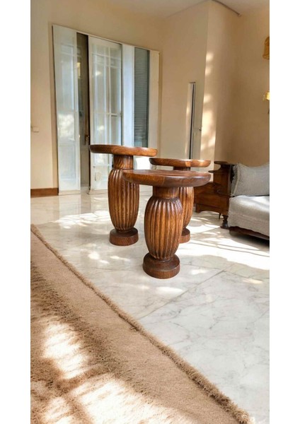 3’lü Ahşap Sehpa Seti – Açık Ceviz Renk ve Mantar Ayak Detaylı Modern Model fiyatları