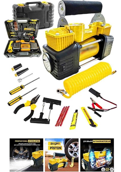 İyisi Yok Çift Pistonlu Set 12V 150 Psi Dakikada 85 Lt Araç Araba Bot Kompresörü Lastik Araba Şişirme Pompa fiyatları