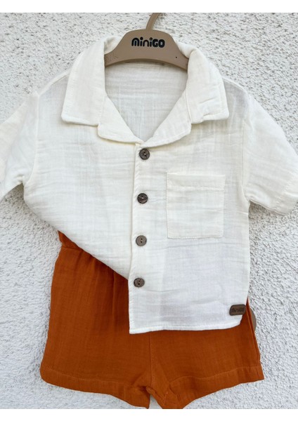 Minigo Şal Yaka %100 Pamuk Müslin Takım & 2'li Takım Erkek Bebek - Erkek Çocuk