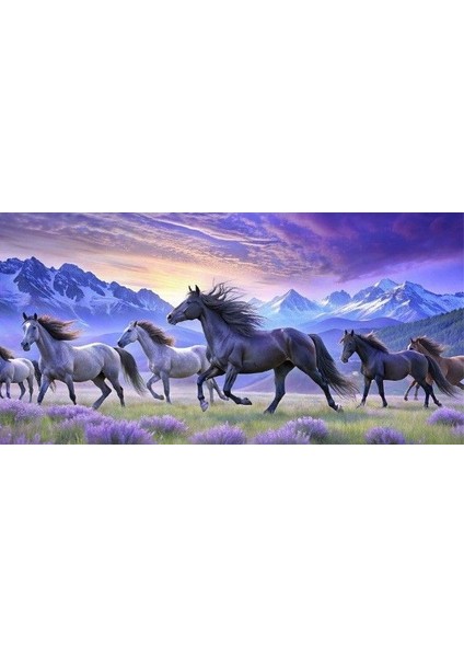 Dağ Manzarasında Lavantalar Içinde Dolaşan Atlar Kanvas Tablo Ev Duvar Salon Ofis Dükkan Hediyelik Dekarasyon Süsü fiyatları