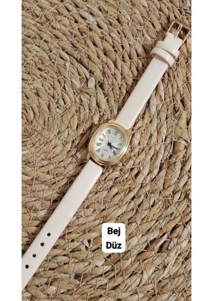 Trend Model Vintage Retro Kadın Kol Saati Zarif Tasarım Bej Renk 0014