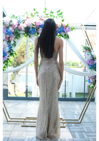 Bej Pul Taş Işlemeli Straplez Balık Abiye 9705304.55 fırsatları