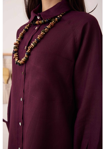 Reglan Kol Basic Keten Gömlek Bordo fiyatları