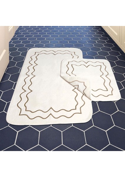 2'li Nakışlı (60 x 100CM) Banyo Paspas Seti Vizon