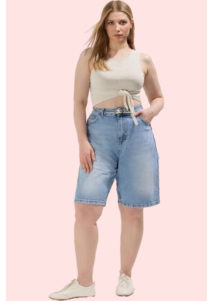Kadın Denim Şort Pamuk Yüksek Bel Boru Paça Straight Fit Günlük Yaz Aylarının Vazgeçilmezi