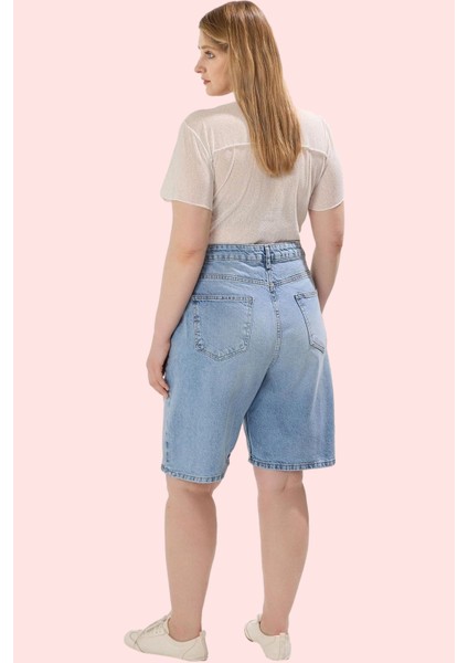 Kadın Denim Şort Pamuk Yüksek Bel Boru Paça Straight Fit Günlük Yaz Aylarının Vazgeçilmezi fiyatları