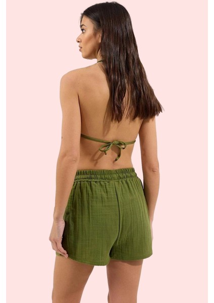 Kadın Kısa Boy Müslin Şort Geniş Paça Normal Bel Pamuk Plaj ve Günlük Kullanım Özel Günler modelleri