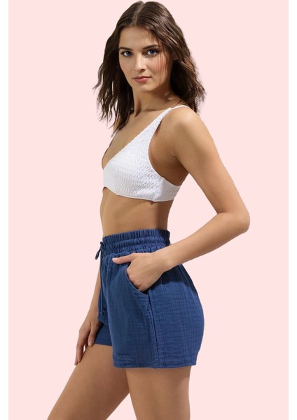 Kadın Kısa Boy Müslin Şort Geniş Paça Normal Bel Pamuk Plaj ve Günlük Kullanım Özel Günler