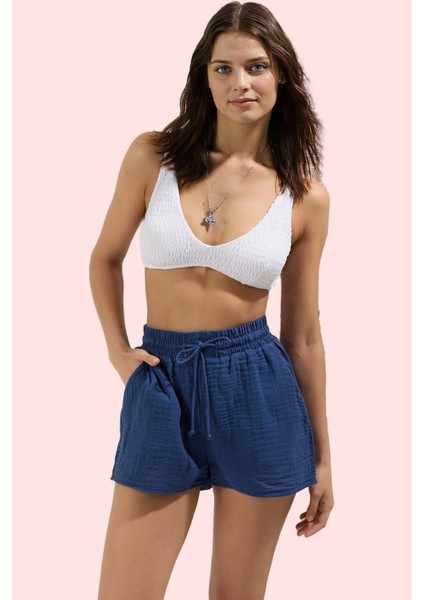 Kadın Kısa Boy Müslin Şort Geniş Paça Normal Bel Pamuk Plaj ve Günlük Kullanım Özel Günler fiyatları