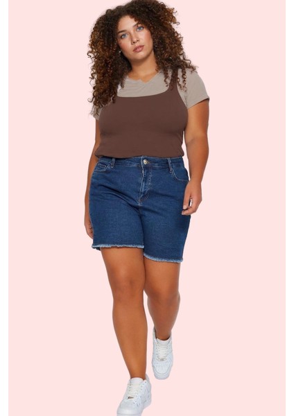 Büyük Beden Kadın Denim Şort Yüksek Bel Skinny Kısa Boy Günlük Kullanım Yaz Aylarının Vazgeçilmezi
