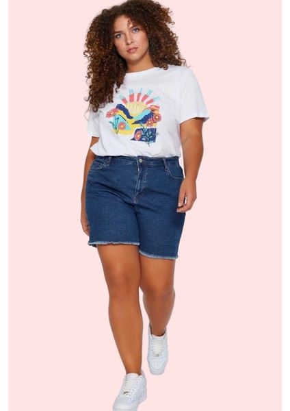 Büyük Beden Kadın Denim Şort Yüksek Bel Skinny Kısa Boy Günlük Kullanım Yaz Aylarının Vazgeçilmezi fiyatları