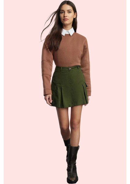 Kadın Yüksek Bel Dar Paça Gabardin Şort Etek Düz Desen Pamuk Yaz Günlük Kullanım Hafta Sonu