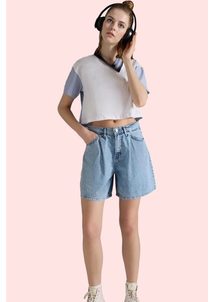 Kadın Pamuk Denim Bermuda Şort Geniş Paça Rahat Kesim Günlük Şıklık Yaz Aylarının Vazgeçilmezi fiyatları