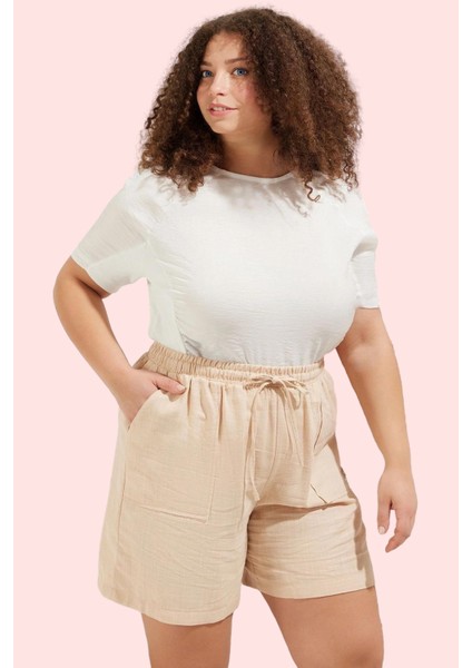 Kadın Yazlık Şort Lastikli Bel Rahat Kesim Günlük Kullanım Hafta Sonu Yaz Aylarının Vazgeçilmezi