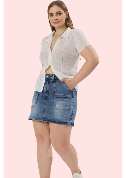 Kadın Büyük Beden Denim Şort Etek; Yüksek Bel Kısa Boy Günlük Stil Yaz Aylarının Vazgeçilmezi fiyatları