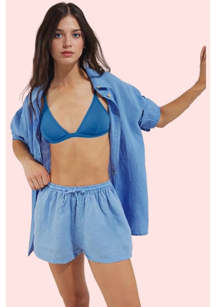 Kadın Doğal Keten Plaj Şortu Yazlık Rahat Şık ve Günlük Kullanım Yaz Aylarının Vazgeçilmezi