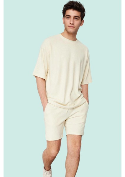 Erkek Geniş Paça Şort Normal Bel Kısa Boy Ottoman Dokuma Rahat Günlük Stil Kaliteli Malzeme