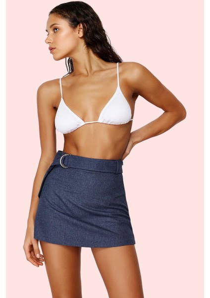 Kadın Plaj Şort Etek Renk Keten Karışımlı Rahat Yazlık Kemerli Günlük Kullanım Özel Günler