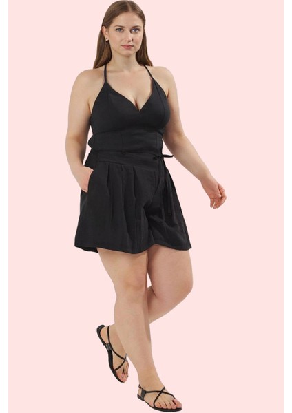 Yazlık Kadın Şort Renk Büyük Beden Yüksek Bel Geniş Paça Dokuma Kumaş Yaz Aylarının Vazgeçilmezi fırsatları