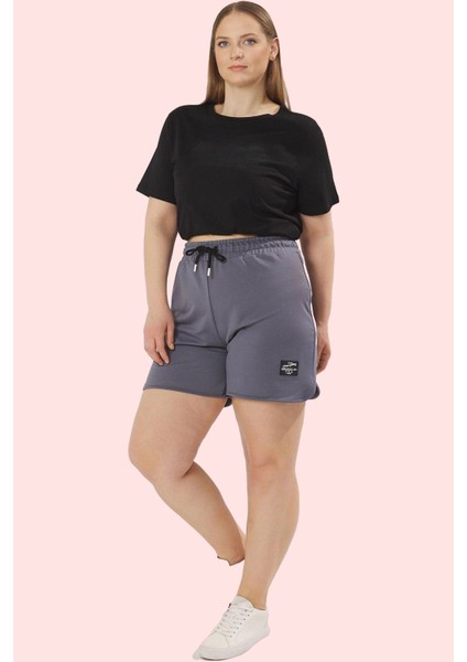 Büyük Beden Kadın Şort Renk Örme Kumaş Yüksek Bel Rahat Günlük Hafta Sonu Kaliteli Malzeme