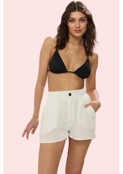 Kadın Kısa Boy Müslin Şort Geniş Paça Normal Bel Pamuk Plaj ve Günlük Kullanım Özel Günler fiyatları