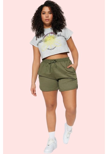 Kadın Büyük Beden Straight Kalıp Şort 2 Iplik Penye Örme Kumaş Günlük Yaz Aylarının Vazgeçilmezi fiyatları