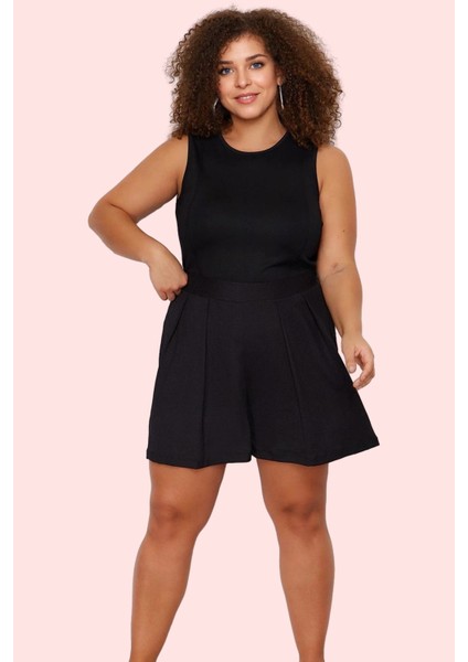 Kadın Büyük Beden Örme Şort Geniş Paça Yüksek Bel Günlük Stil Hafta Sonu Dayanıklı Malzeme