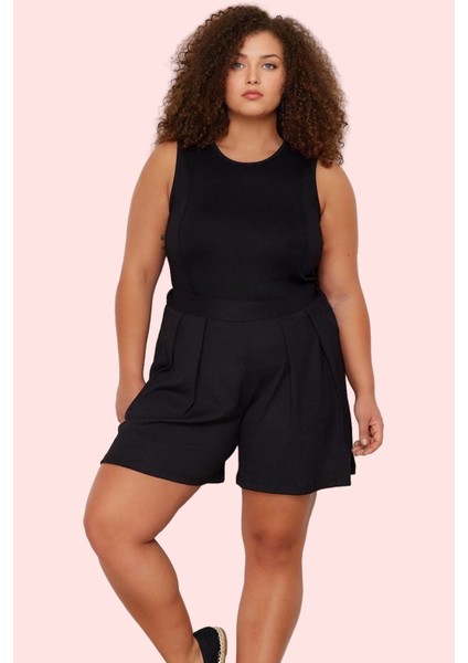 Kadın Büyük Beden Örme Şort Geniş Paça Yüksek Bel Günlük Stil Hafta Sonu Dayanıklı Malzeme fiyatları