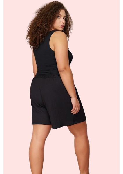 Kadın Büyük Beden Örme Şort Geniş Paça Yüksek Bel Günlük Stil Hafta Sonu Dayanıklı Malzeme fırsatları