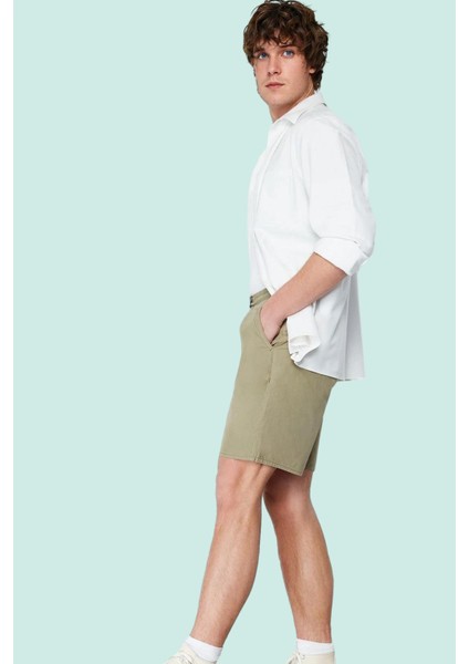 Erkek Dokuma Kumaşlı Şort Bermuda Pamuk Normal Bel Bağcıklı Günlük Kullanım Modern Tasarım