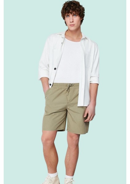 Erkek Dokuma Kumaşlı Şort Bermuda Pamuk Normal Bel Bağcıklı Günlük Kullanım Modern Tasarım fiyatları