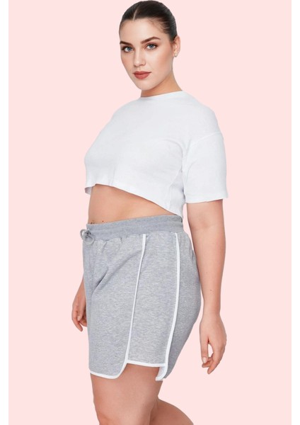 Kadın Yüksek Bel Şort; Pamuk Boru Paça Slogan Detaylı Spor Kombinler Yaz Aylarının Vazgeçilmezi fiyatları