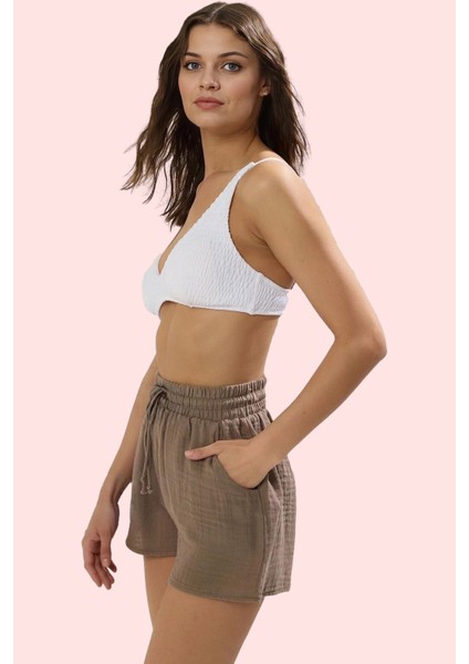 Kadın Kısa Boy Müslin Şort Geniş Paça Normal Bel Pamuk Plaj ve Günlük Kullanım Özel Günler