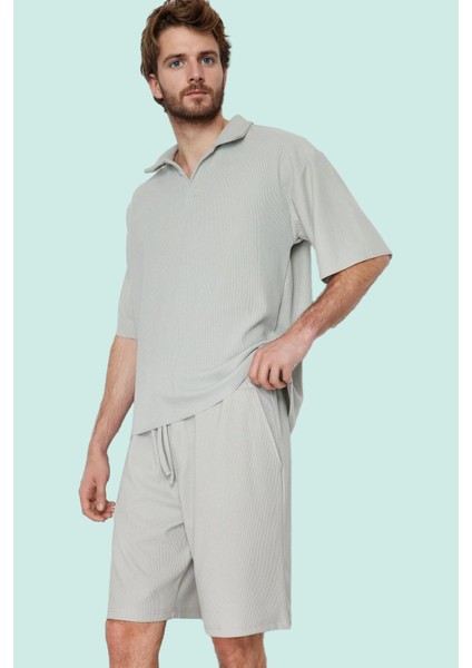 Erkek Kısa Boy Normal Bel Geniş Paça Şort Ottoman Dokuma Polyester Elastan Günlük Hafta Sonu