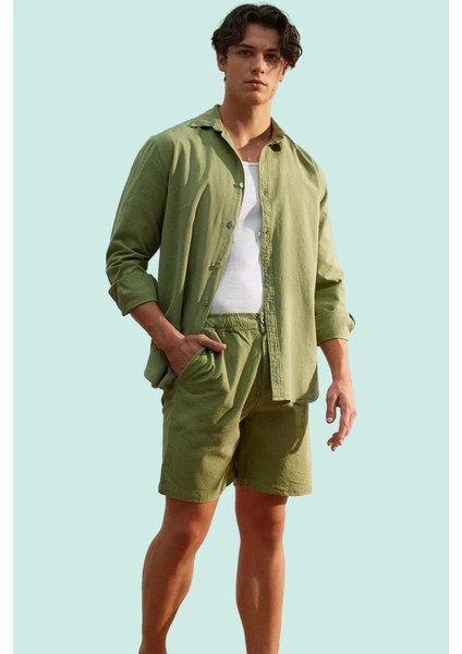 Erkek Bağcıklı Şort Pamuk Keten Görünümlü Dokuma Kumaş Rahat Günlük Spor Şık Modern Tasarım fiyatları