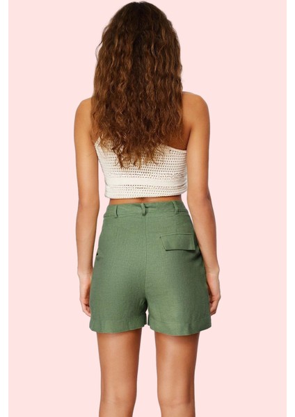 Kadın Kısa Boy Straight Şort Renk Viskoz Keten Günlük Kombinler Için Ideal Kaliteli Malzeme modelleri