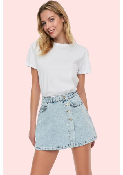 Kadın Yüksek Bel Denim Şort Etek Boru Paça Günlük Kullanım Pamuk Yaz Hafta Sonu Özel Günler