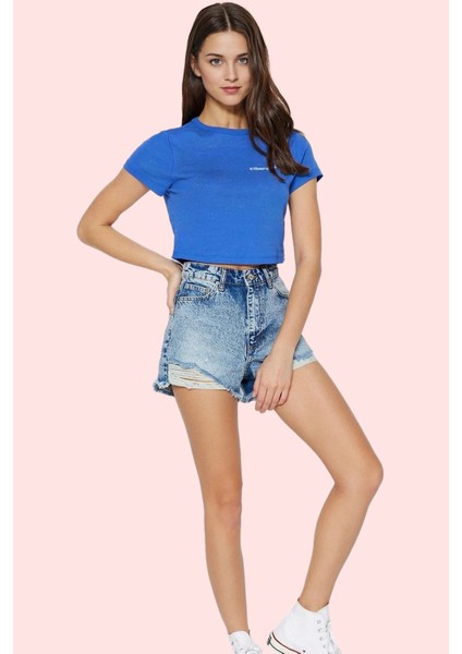 Kadın Pamuk Denim Şort Yüksek Bel Geniş Paça Yırtıklı Yaz Günlük Hafta Sonu Modern Tasarım