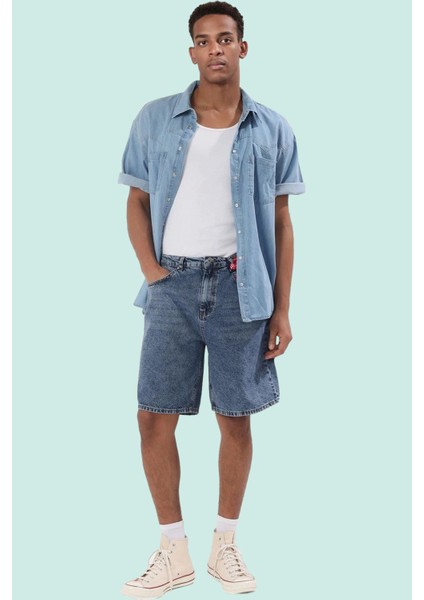 Erkek Geniş Paça Denim Şort Pamuk Fermuarlı Yaz Için Ideal Günlük Kullanım Kaliteli Malzeme fiyatları