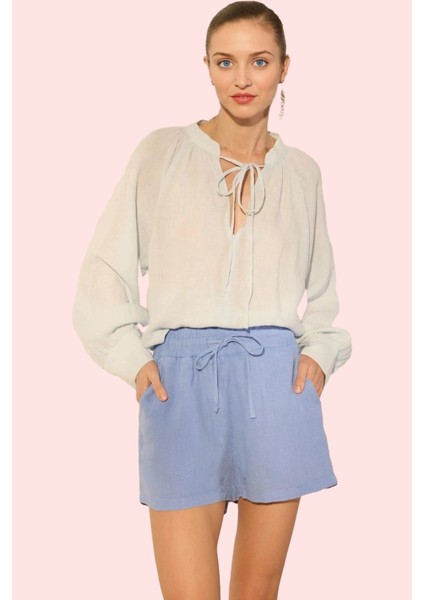 Kadın Keten Şort Düz Desen Yüksek Bel Rahat Kesim Günlük Hafta Sonu Yaz Aylarının Vazgeçilmezi